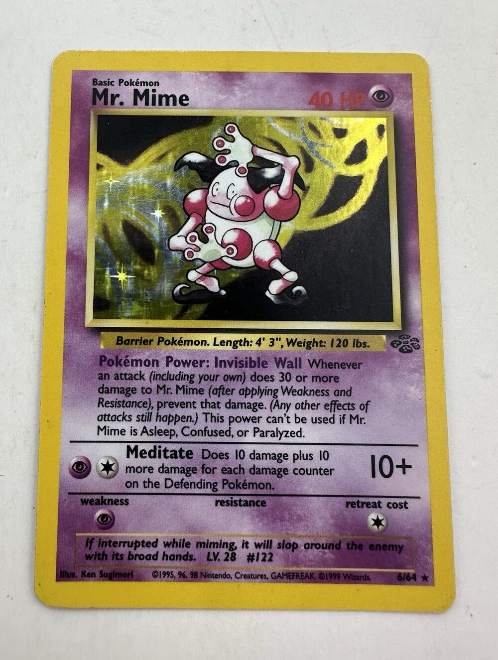 Mr. Mime Pokemon 1999 Jungle Holographic Card 6/64 Vintage Rare Base Set LP/MP